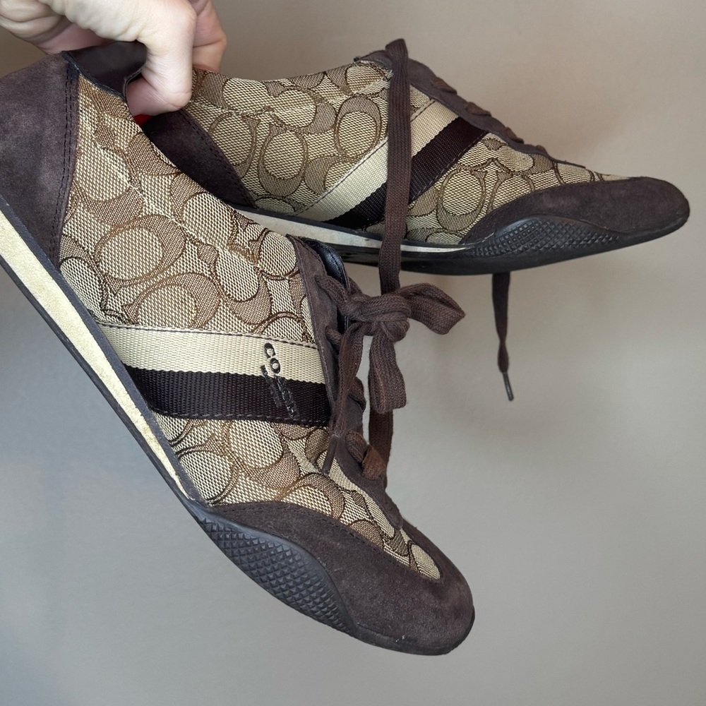 Coach Signature‎ Brown Canvas Suede Sneakers Size 10B - Picture 3 of 5